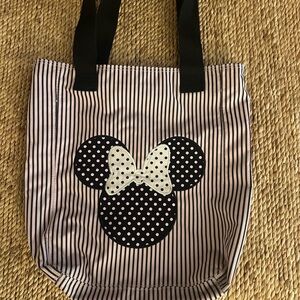 Minnie Mouse Striped Pink Tote Bag with Polka Dot Design